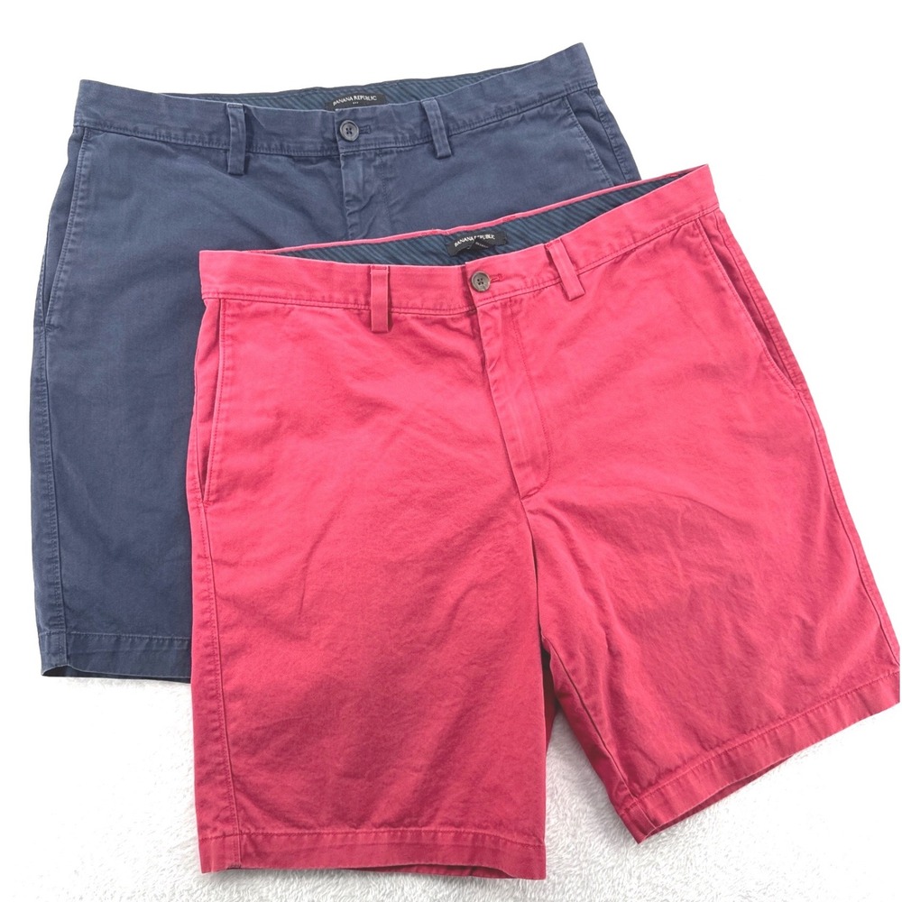 Banana Republic Lot of 2 Mens Shorts‎ 36 Blue Red Aiden Slim Fit Chino Bundle